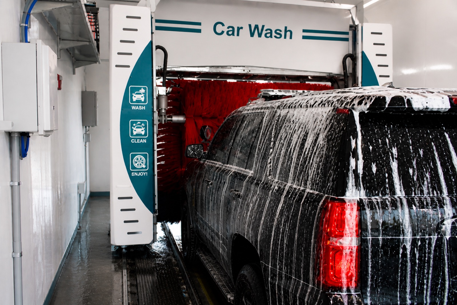 Car wash tunnel at Radio Road Car Wash in Naples FL